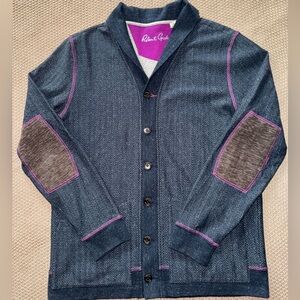 Robert Graham Men Herringbone Button up Cardigan Shawl Collar Grandpa Academia L